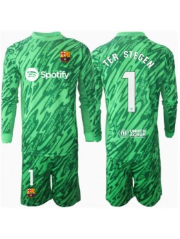 Barcelona Ter Stegen #1 Målvakt Replika Borta Kläder Barn 2024-25 Långärmad (+ byxor)